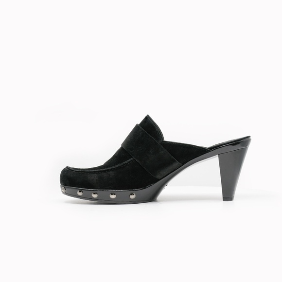 STUART WEITZMAN Suede Clog Mules with Studs Black Size 7.5M - Picture 4 of 10